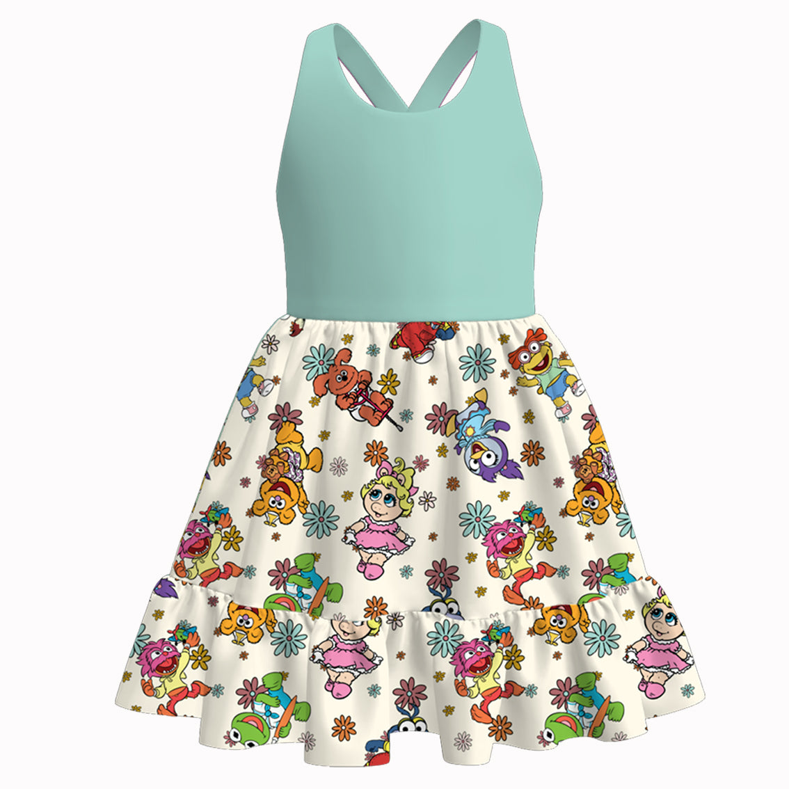 (Pre Order)Girls Spring and Summer Cartoon Print Dress&Skort Set