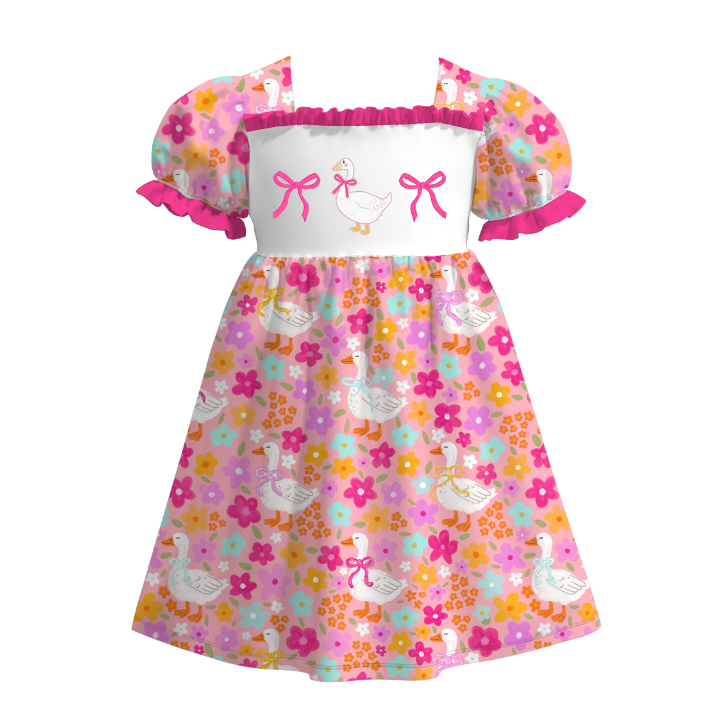 (Pre Order)Sisters Spring and Summer Goose Embroidery Smocked Dress&Romper