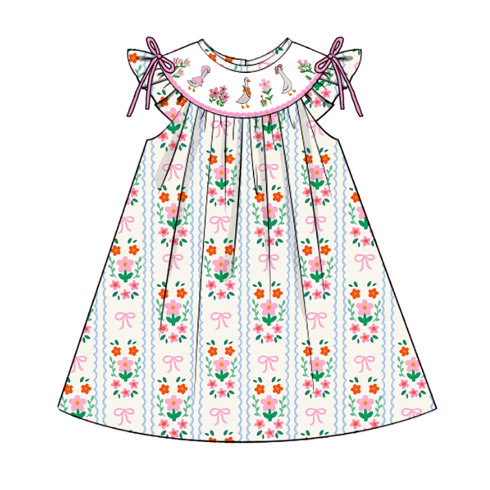(Pre Order)Sisters Spring and Summer Goose Embroidery Smocked Dress&Romper