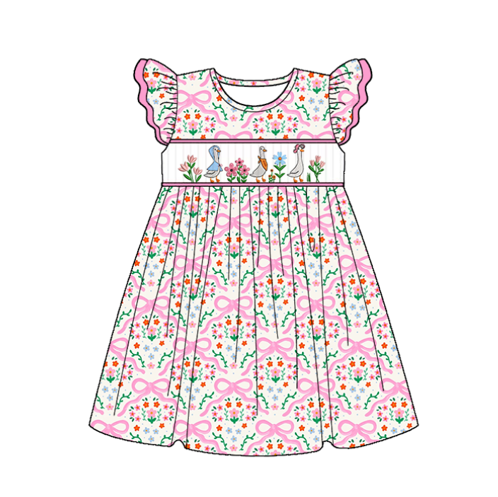 (Pre Order)Sisters Spring and Summer Goose Embroidery Smocked Dress&Bloomer Set