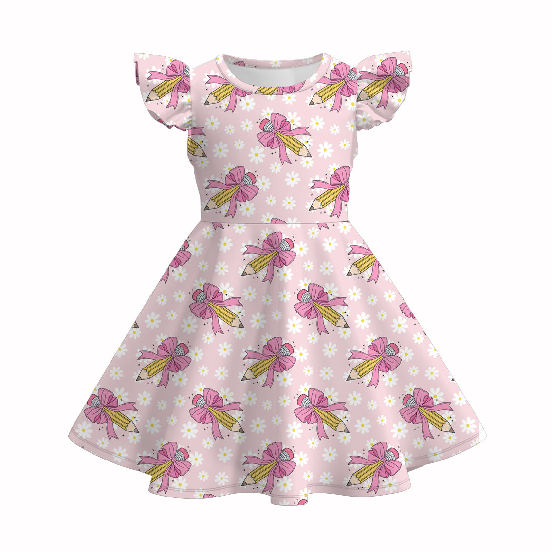 (Pre Order)Girls Summer Back To School Print Dress&Shorts Set