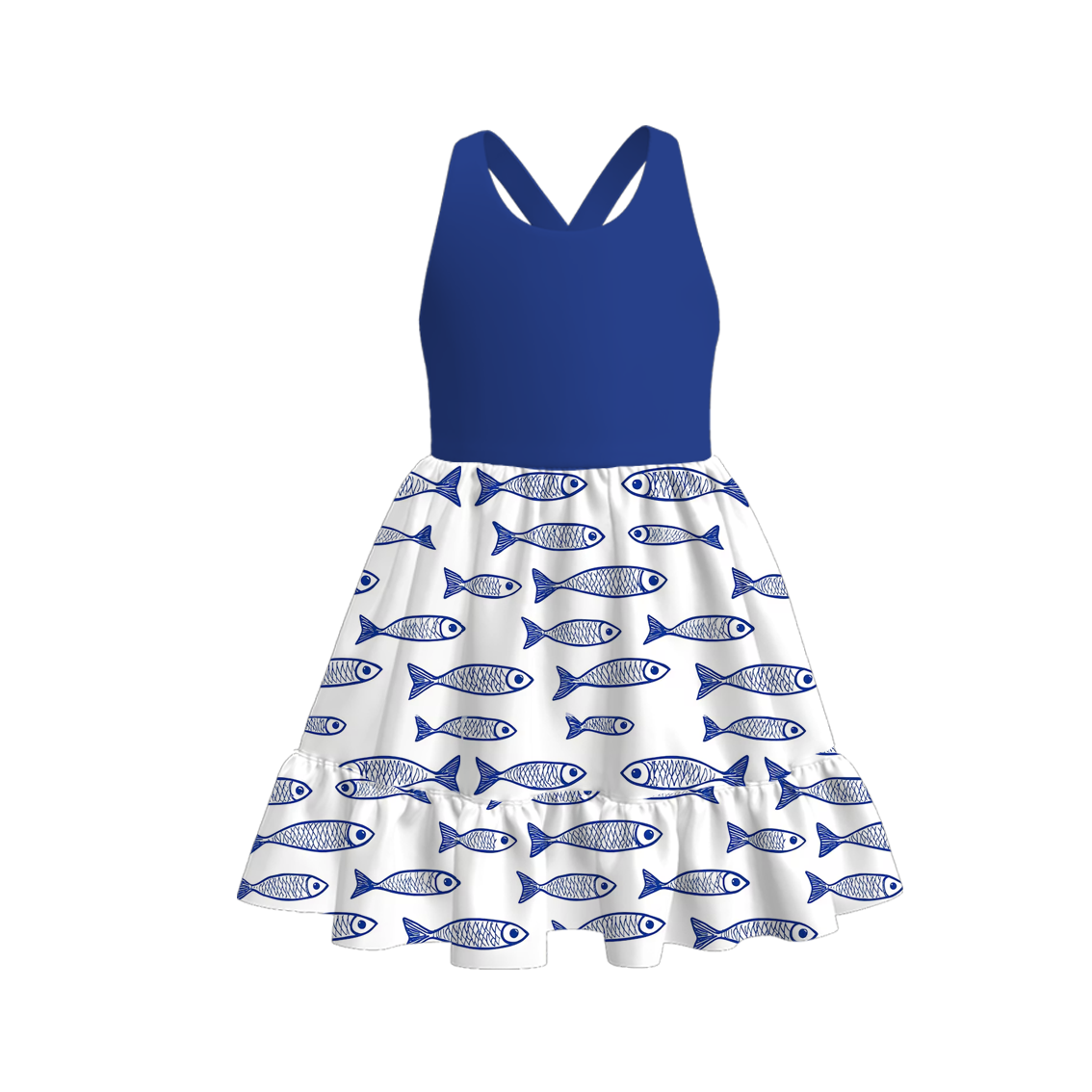 (Pre Order)Sibling Spring and Summer Fish Print Dress,Romper and Set