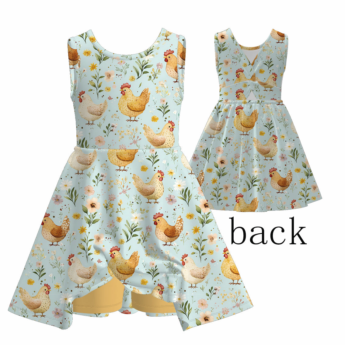 (Pre Order)Girls Spring and Summer Chick&Goose Print Skort Dress