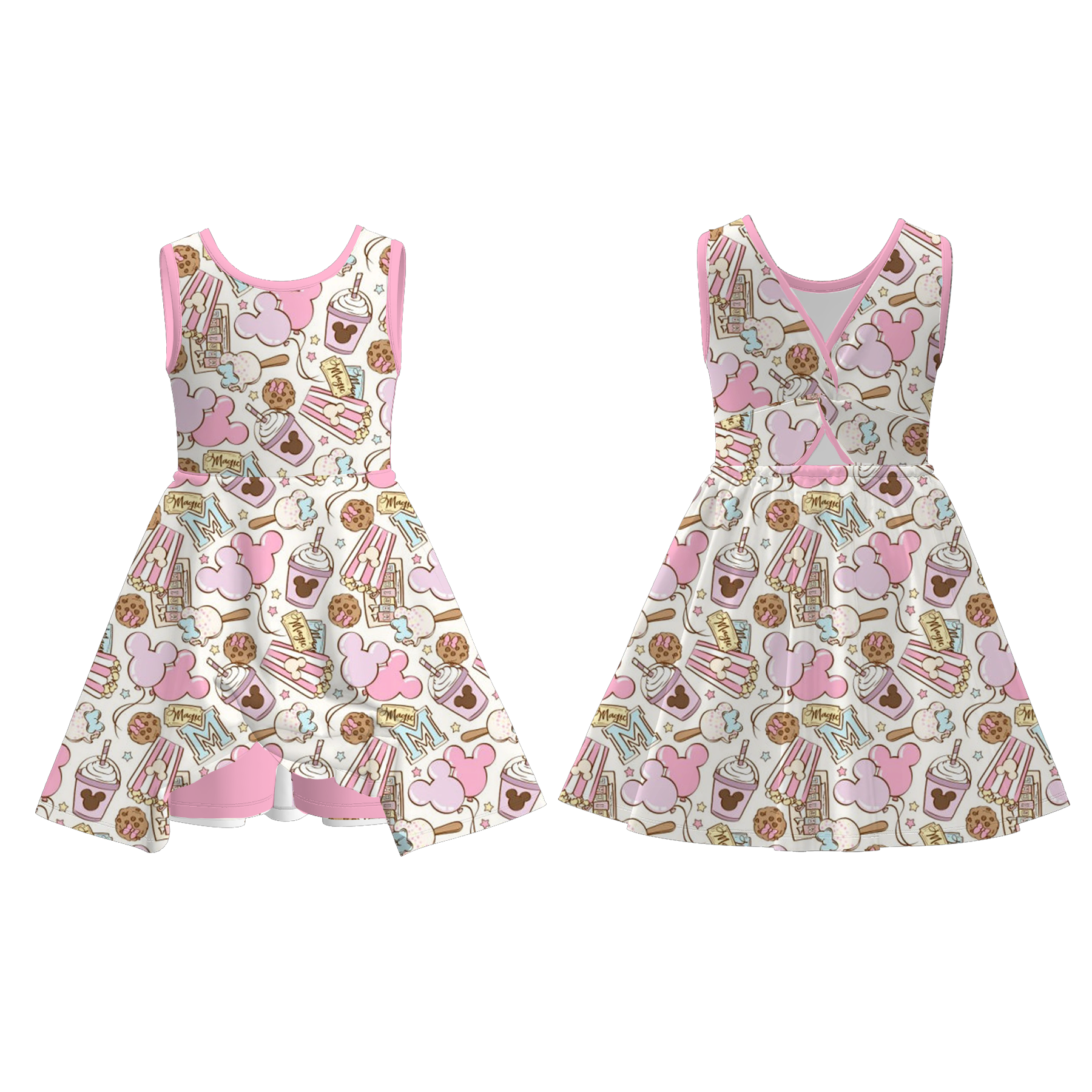 (Pre Order)Girls Spring and Summer Cartoon Print Skort Dress