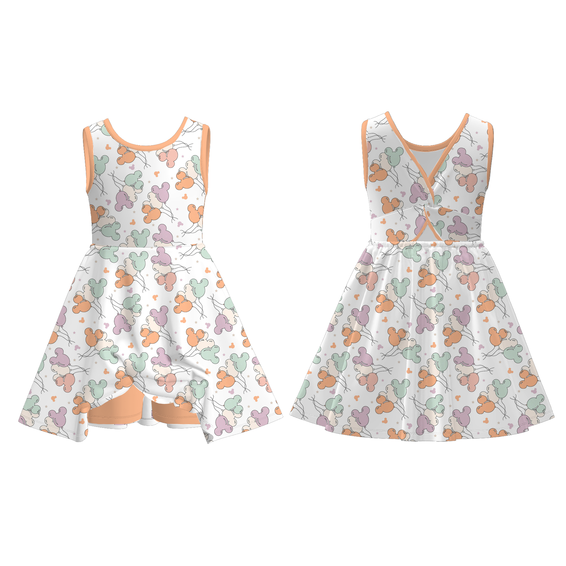 (Pre Order)Girls Spring and Summer Cartoon Print Skort Dress