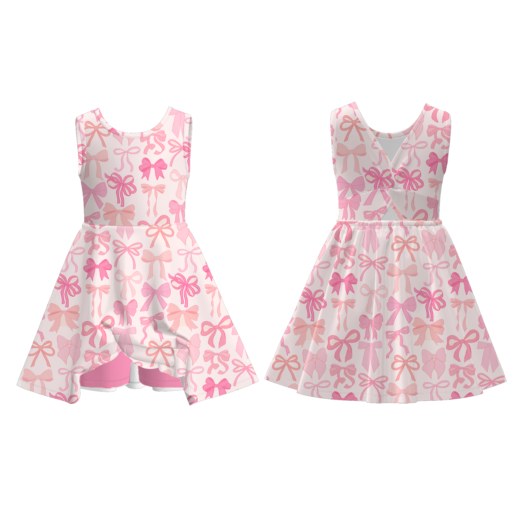 (Pre Order)Girls Spring and Summer Bow&Floral Print Skort Dress
