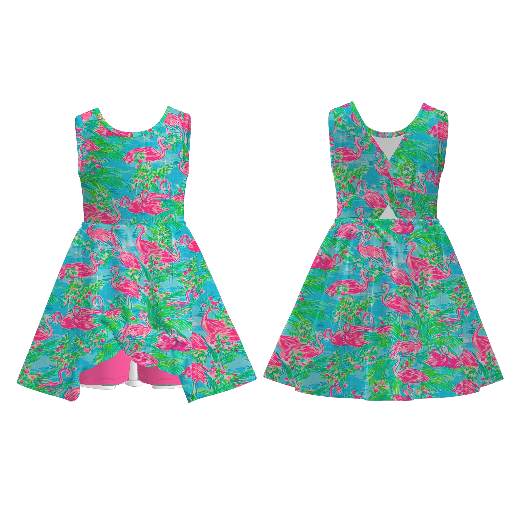 (Pre Order)Girls Spring and Summer Bow&Floral Print Skort Dress
