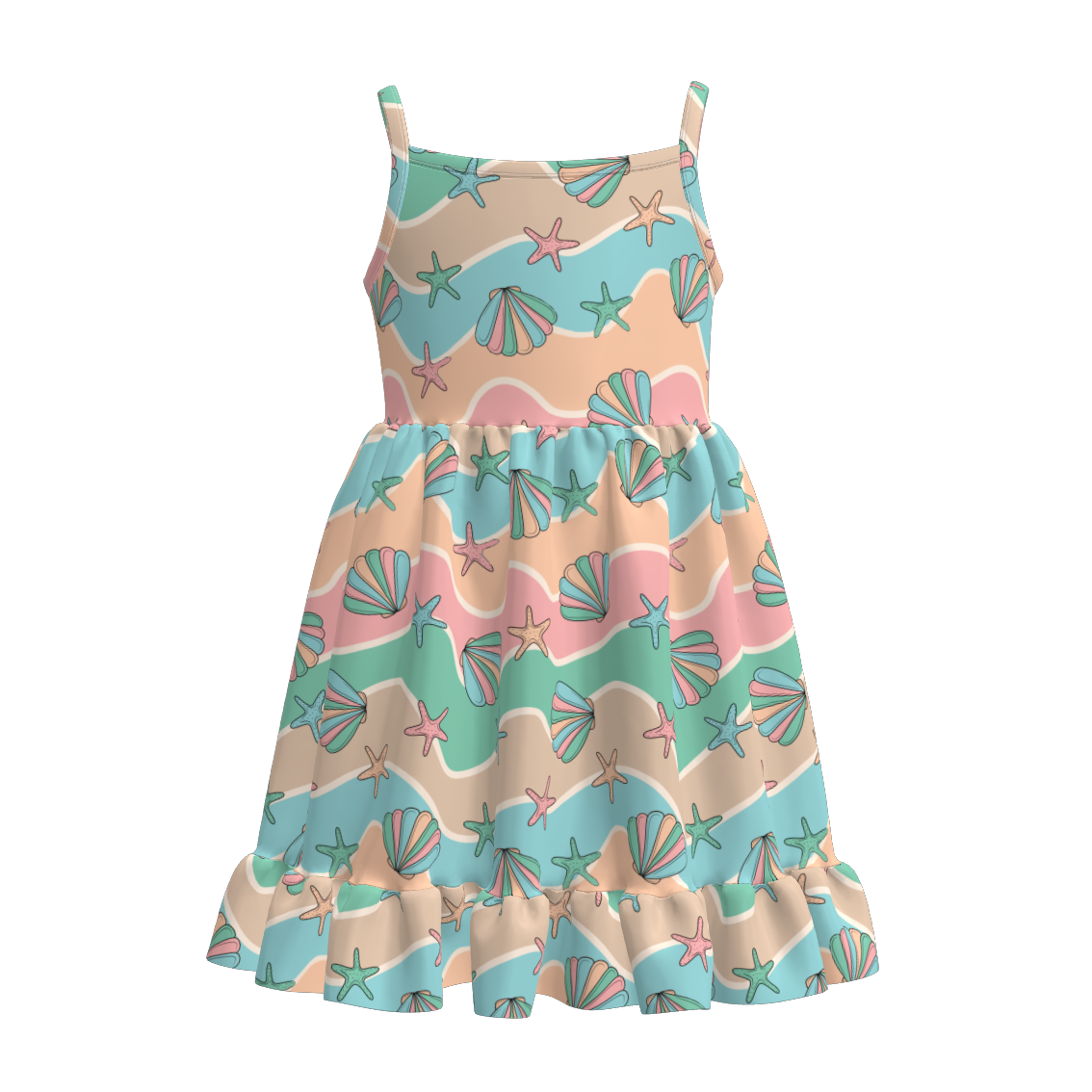 (Pre Order)Girls Spring and Summer Sea Side Print Slip Dress