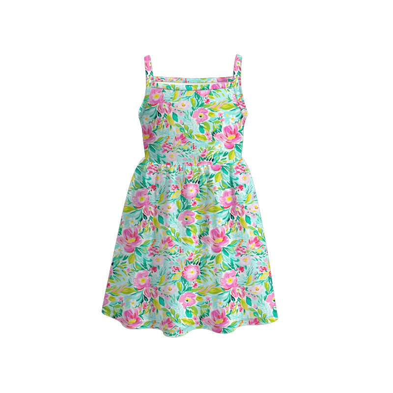 (Pre Order)Girls Spring and Summer Floral&Fruit Print Slip Dress