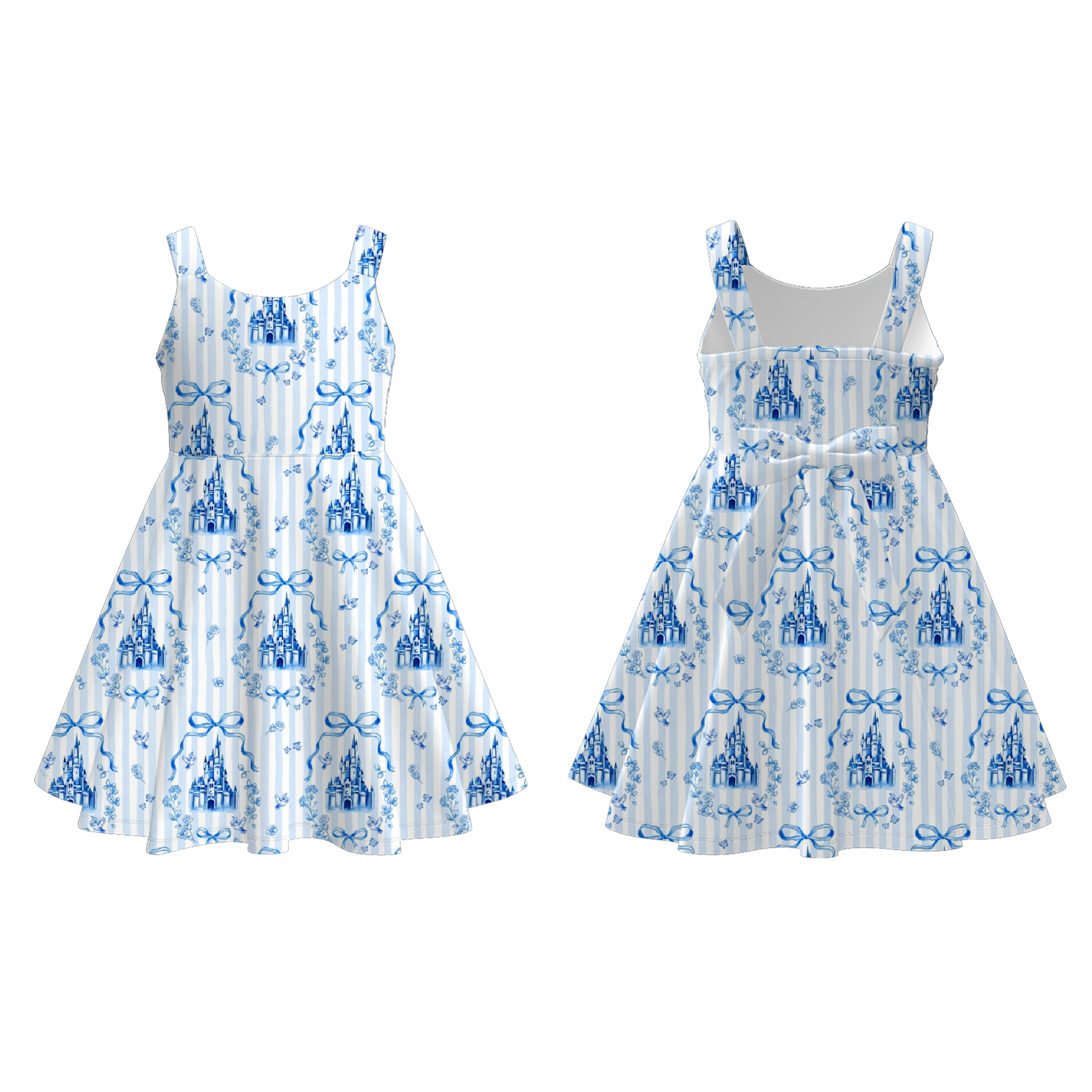 (Pre Order)Girls Spring and Summer Bow Print Dress