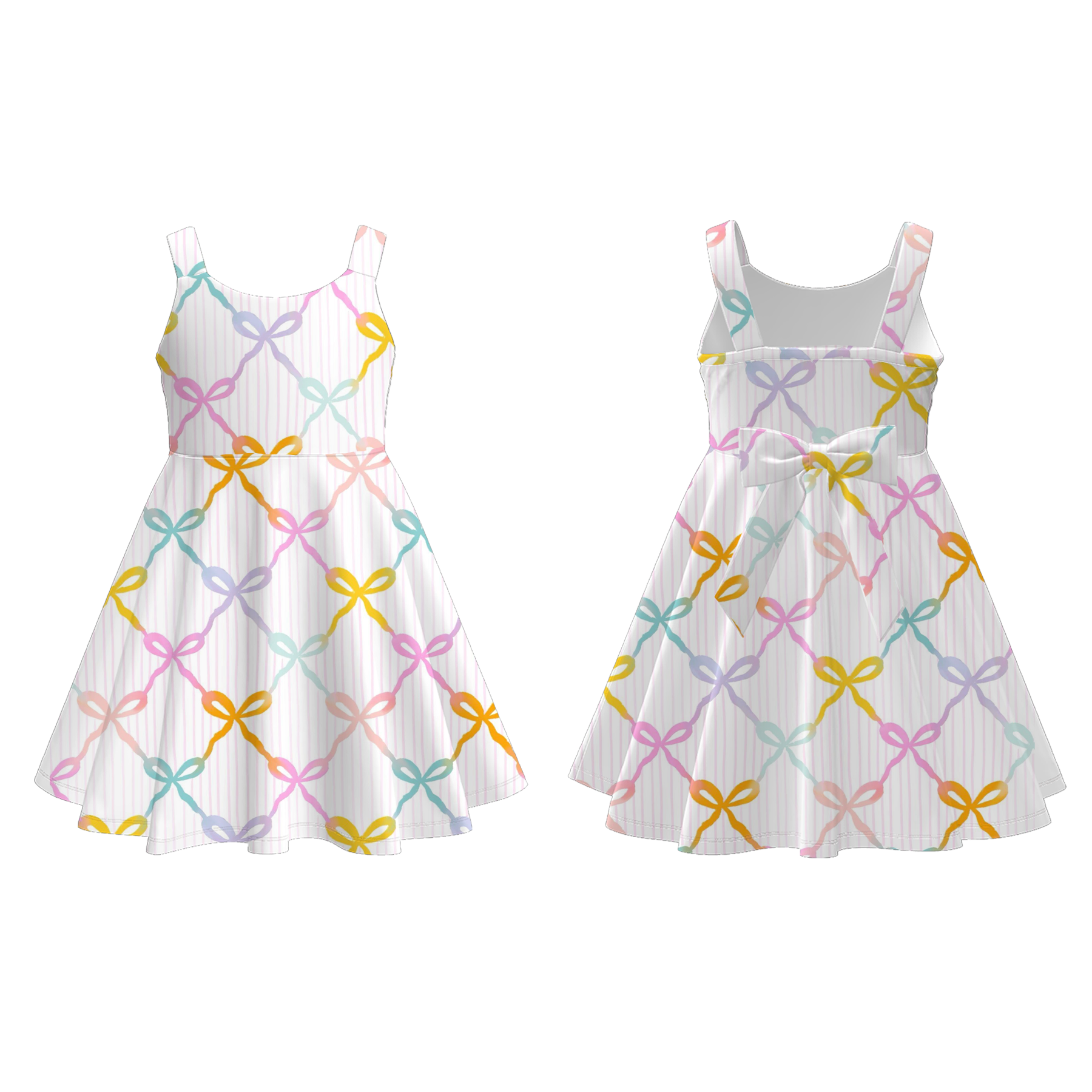 (Pre Order)Girls Spring and Summer Bow Print Dress