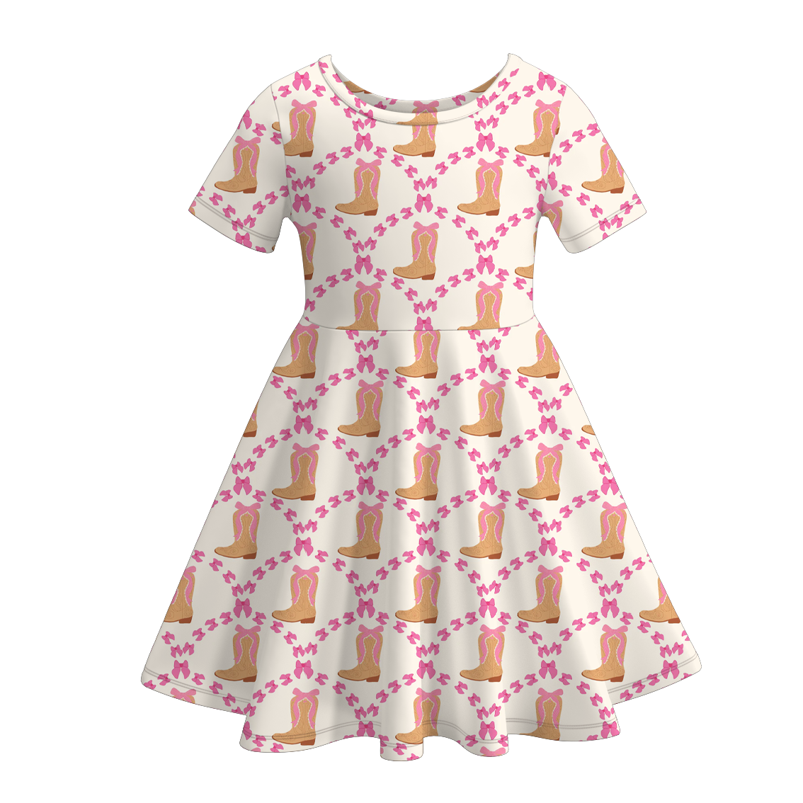 (Pre Order)Girls Summer Bow&Boots Print Dress