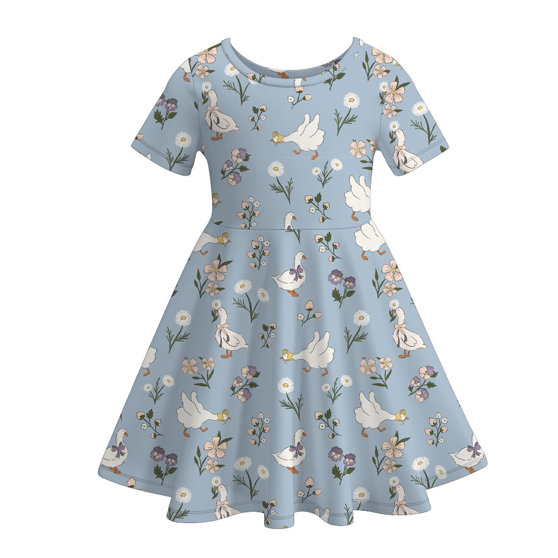 (Pre Order)Girls Summer Floral&Goose Print Dress