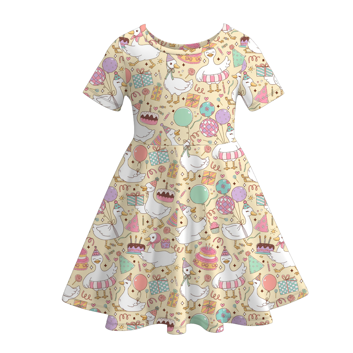 (Pre Order)Girls Summer Floral&Goose Print Dress