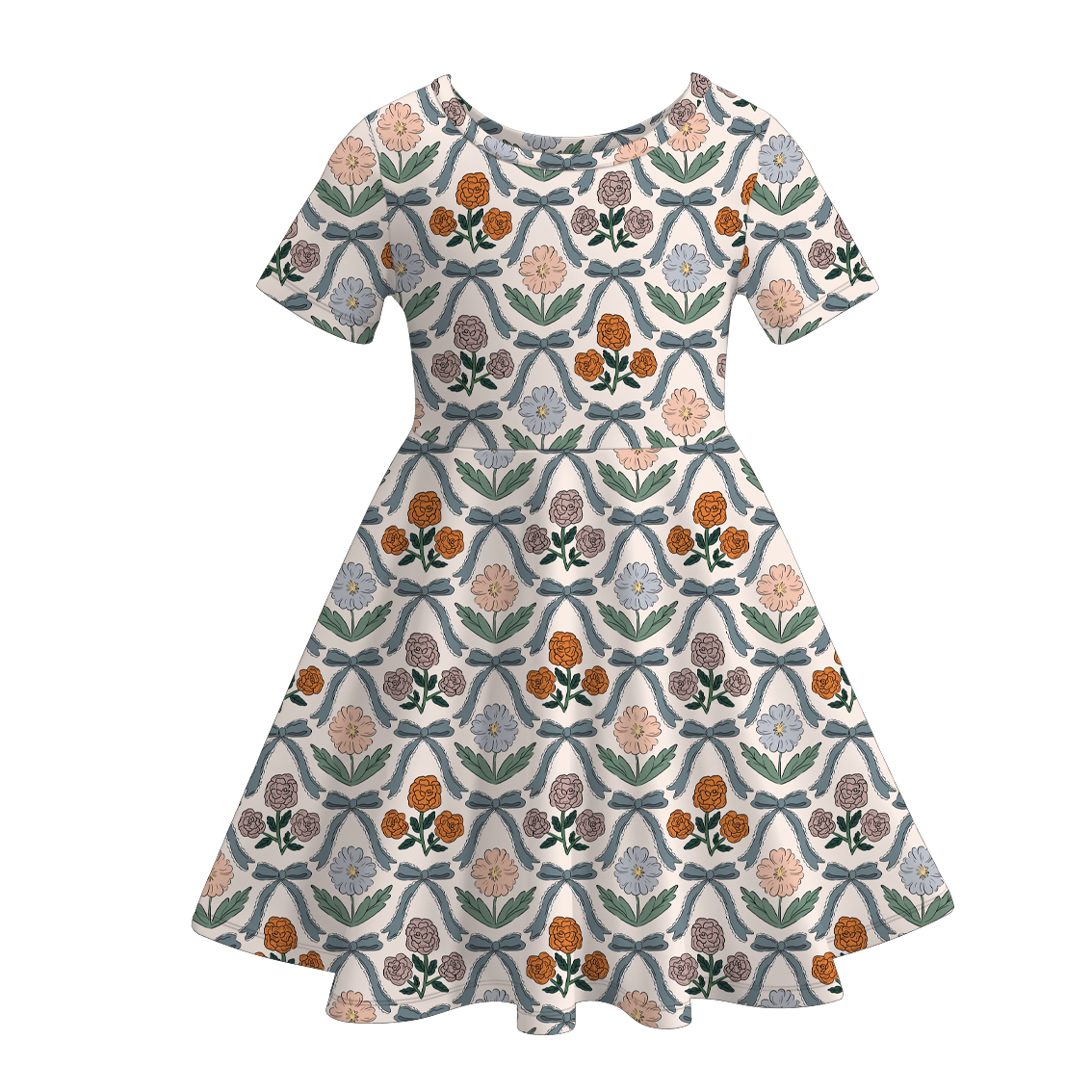 (Pre Order)Girls Summer Floral&Goose Print Dress