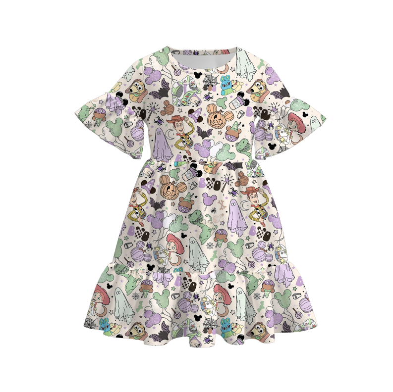 (Pre Order)Family Halloween Cartoon Print Dress,Top&Romper