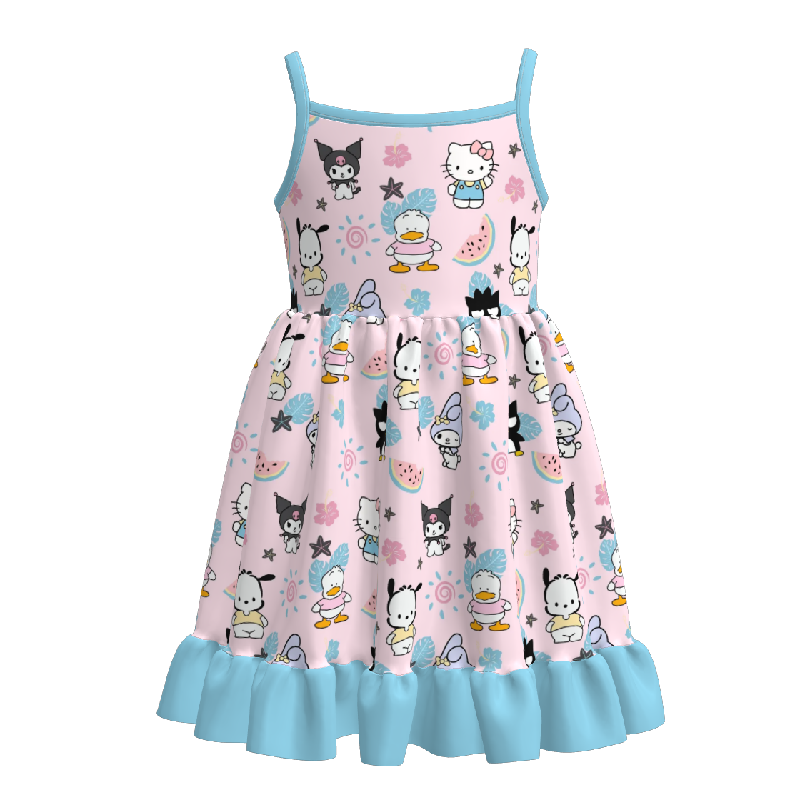 (Pre Order)Girls Summer Cartoon Print Slip Dress