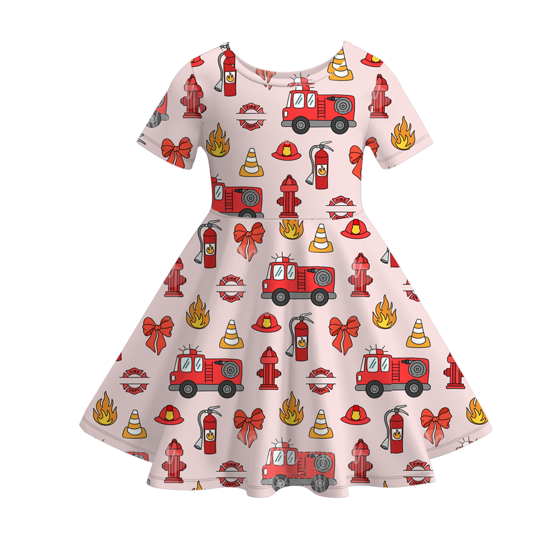 (Pre Order)Family Summer Fireman Print Dress,Set,Top&Romper
