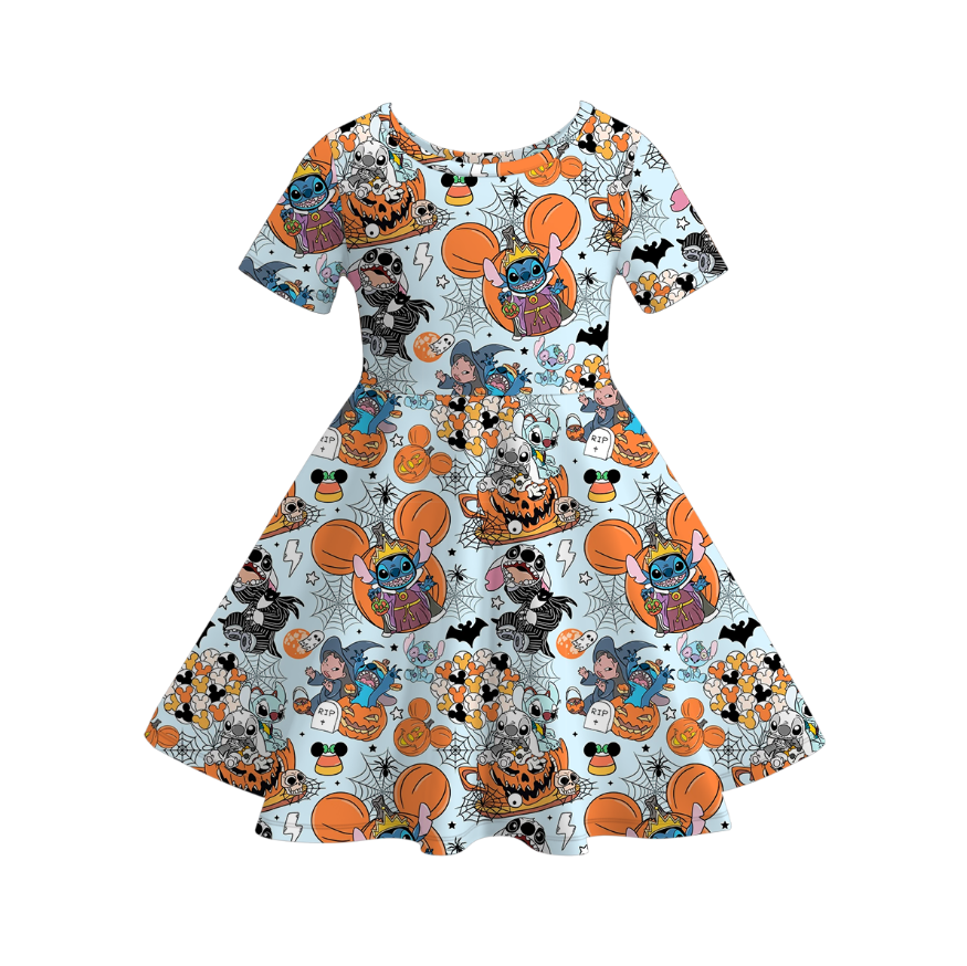 (Pre Order)Girls Halloween Cartoon Print Dress