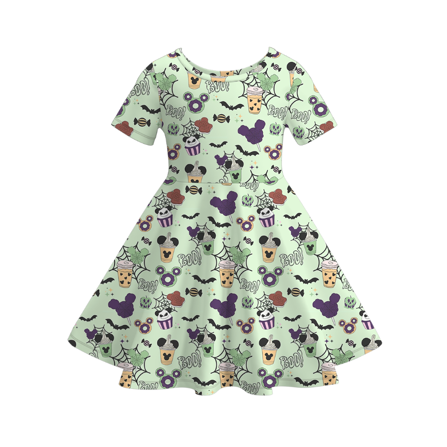 (Pre Order)Girls Halloween Cartoon Print Dress