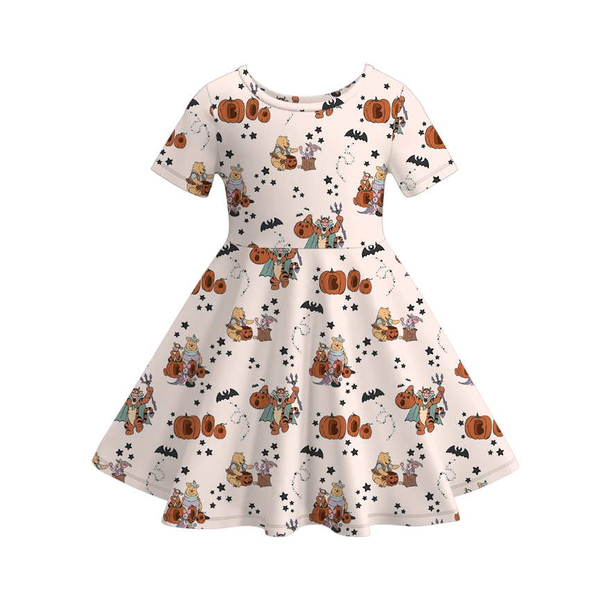 (Pre Order)Girls Halloween Cartoon Print Dress