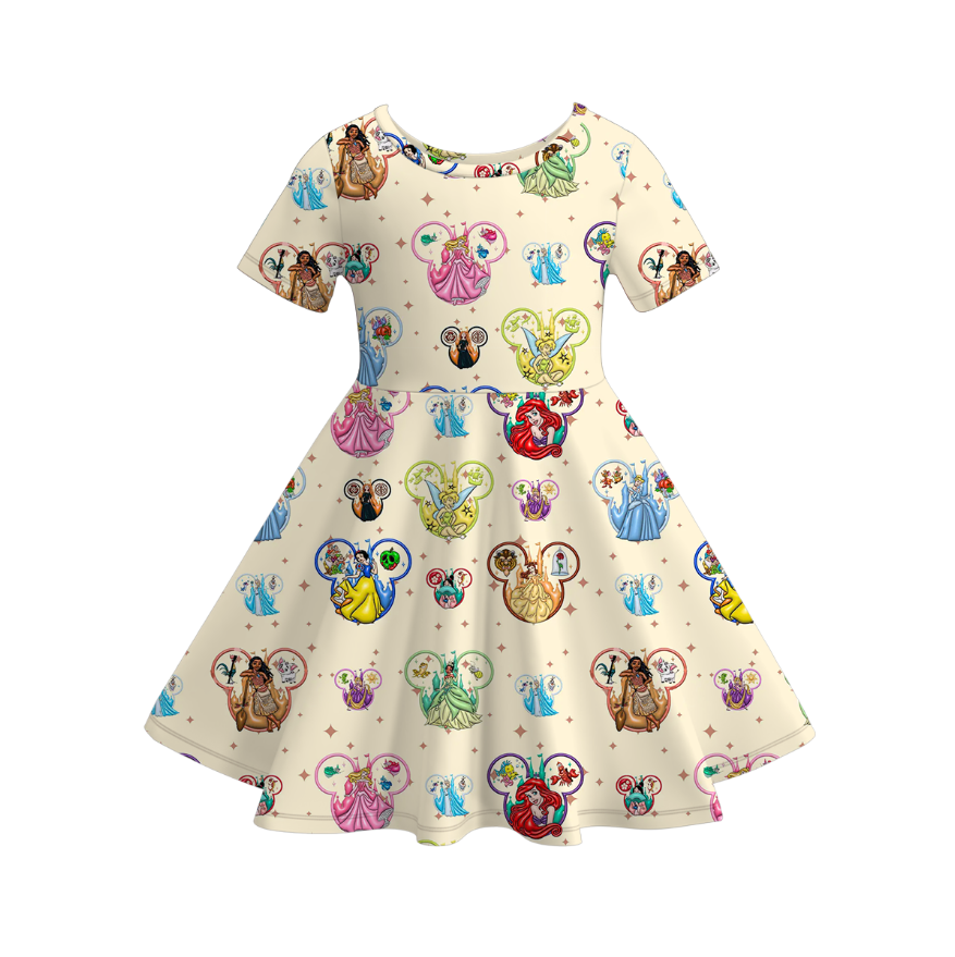 (Pre Order)Girls Spring and Summer Princess Print Dress&Set
