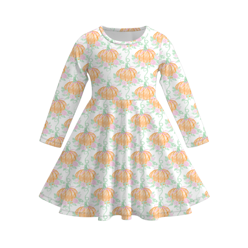 (Pre Order)Girls Halloween&Thanksgiving Pumpkin Print Dress