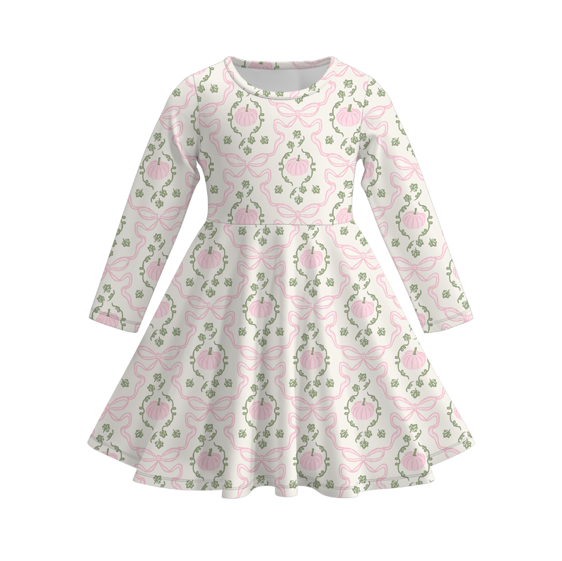 (Pre Order)Girls Halloween&Thanksgiving Pumpkin Print Dress