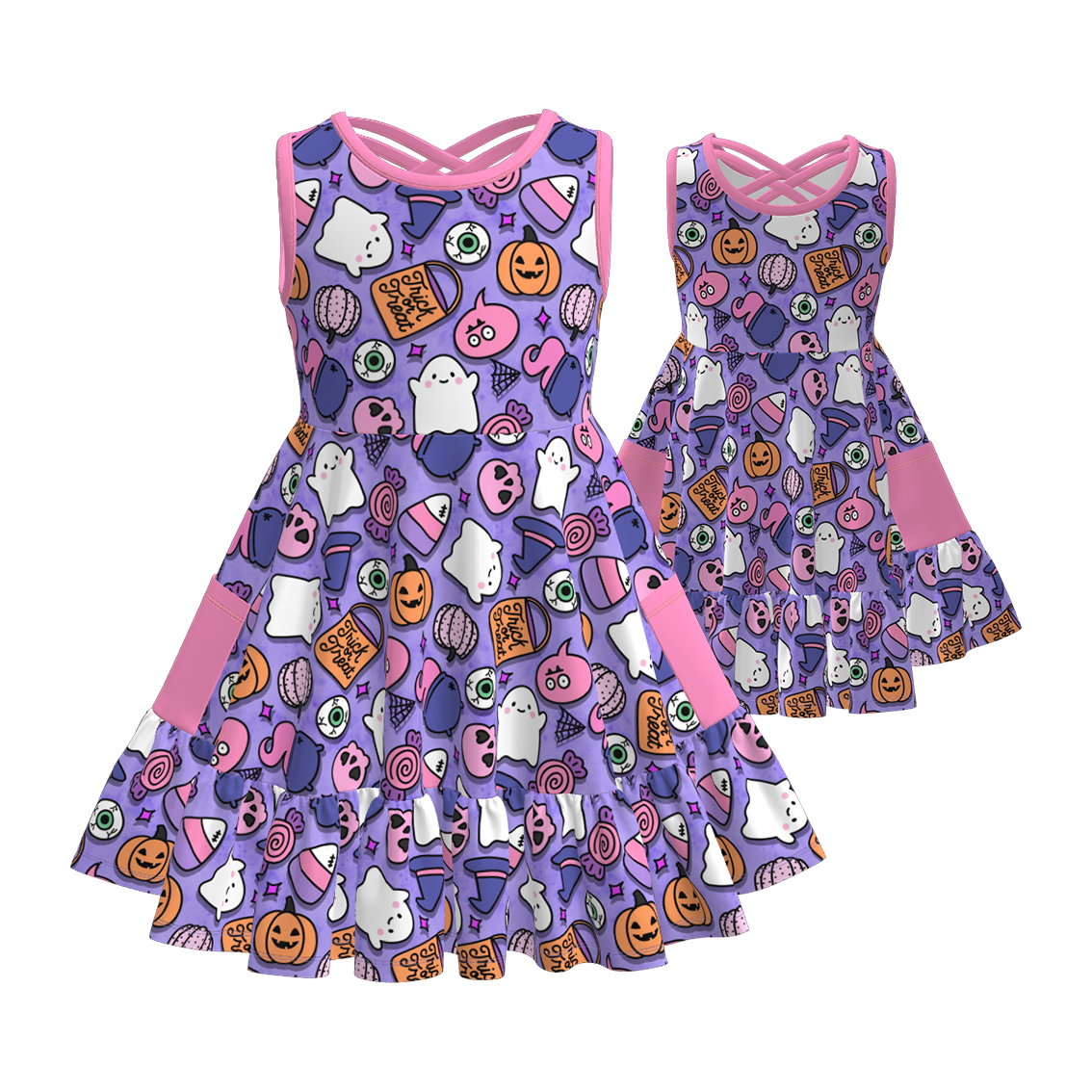 (Pre Order)Girls Halloween Ghost Print Dress