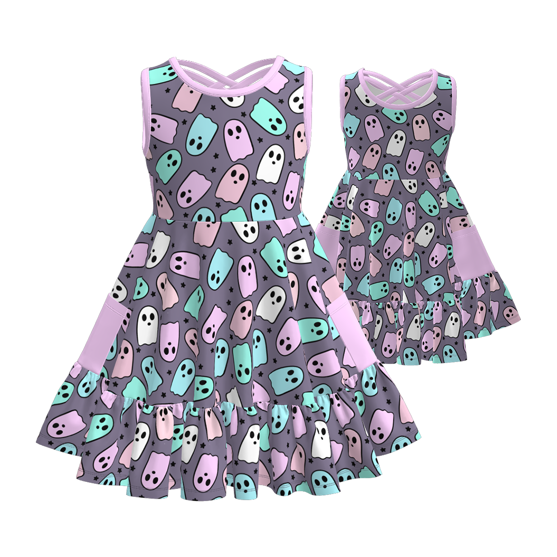 (Pre Order)Girls Halloween Ghost Print Dress