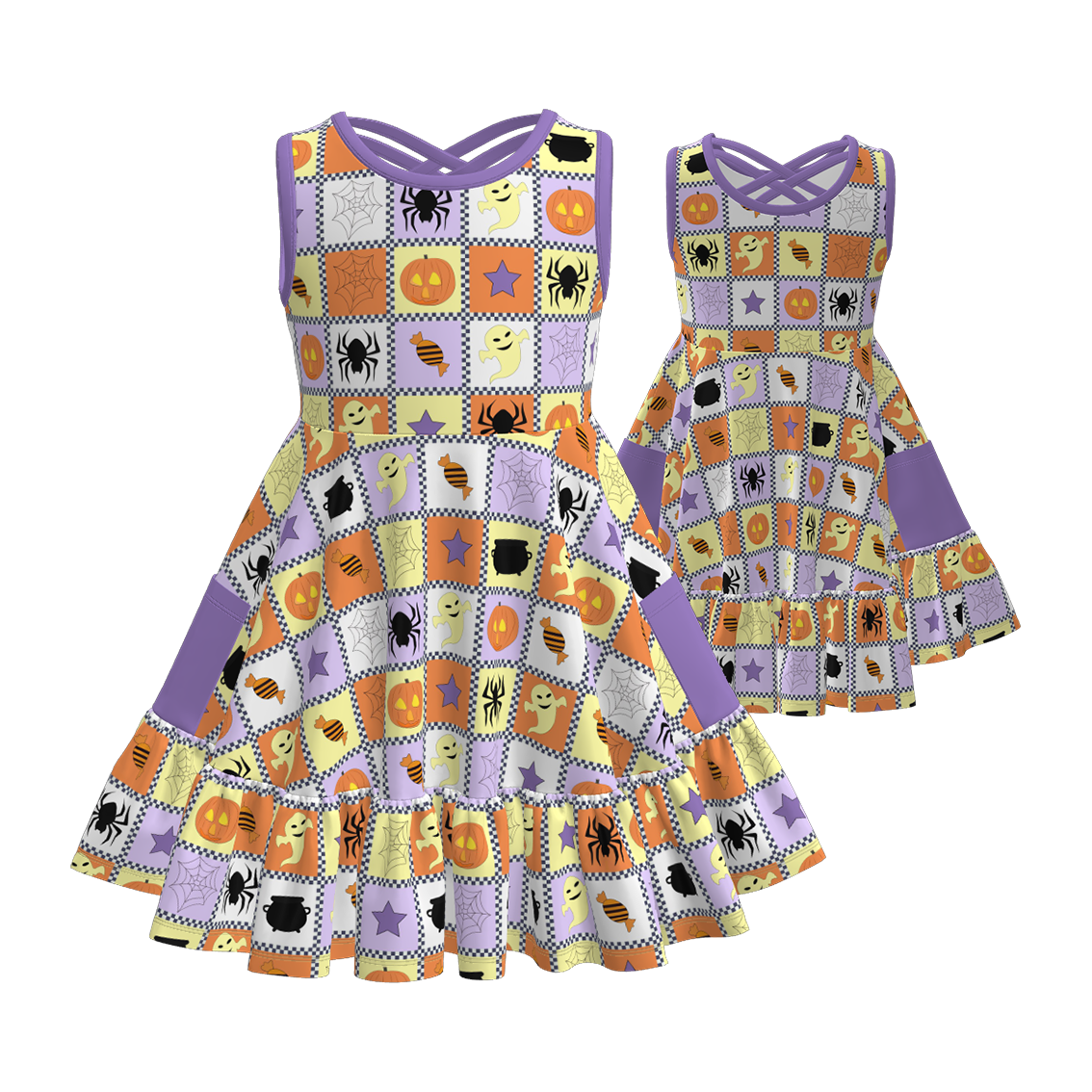 (Pre Order)Girls Halloween Ghost Print Dress