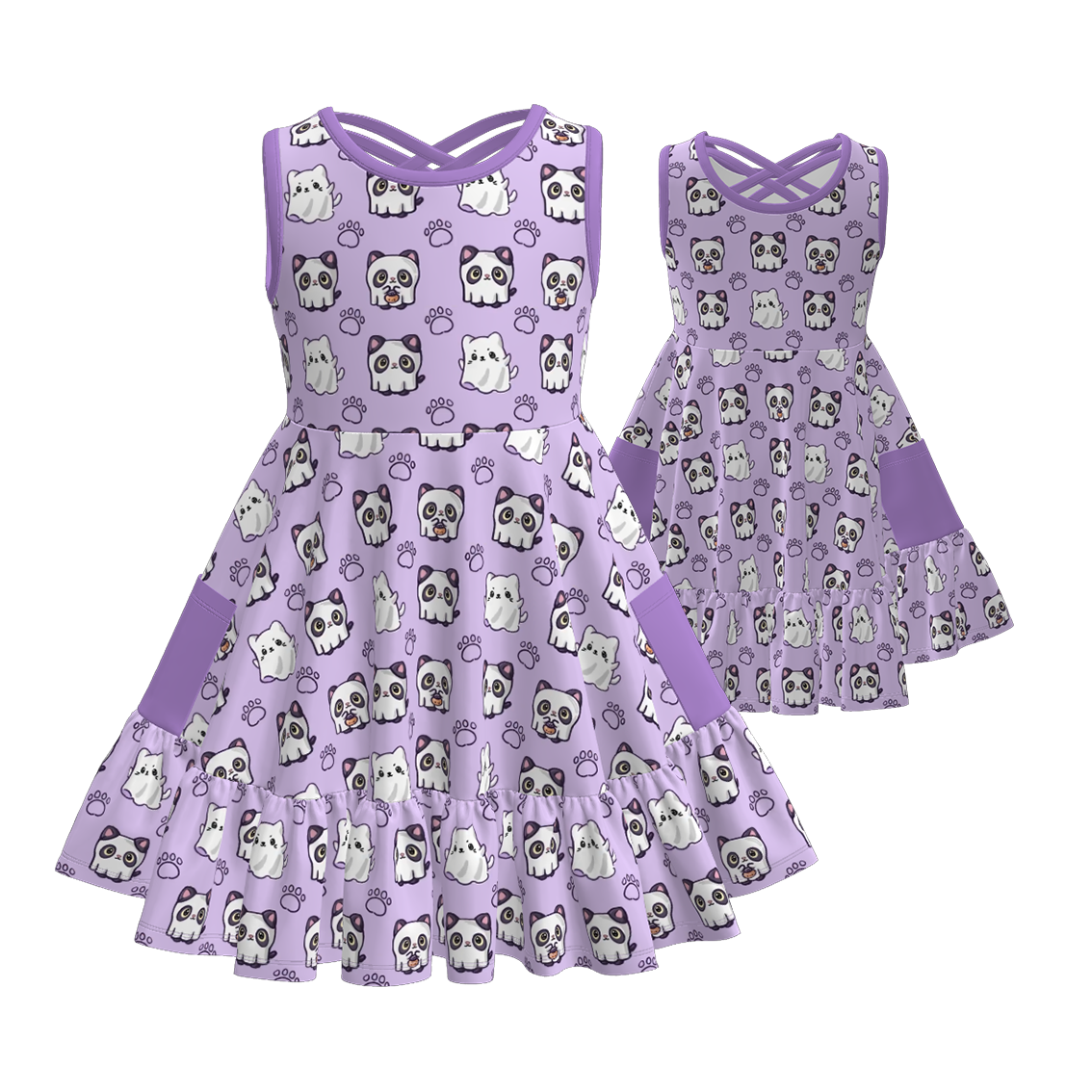 (Pre Order)Girls Halloween Cartoon Print Dress