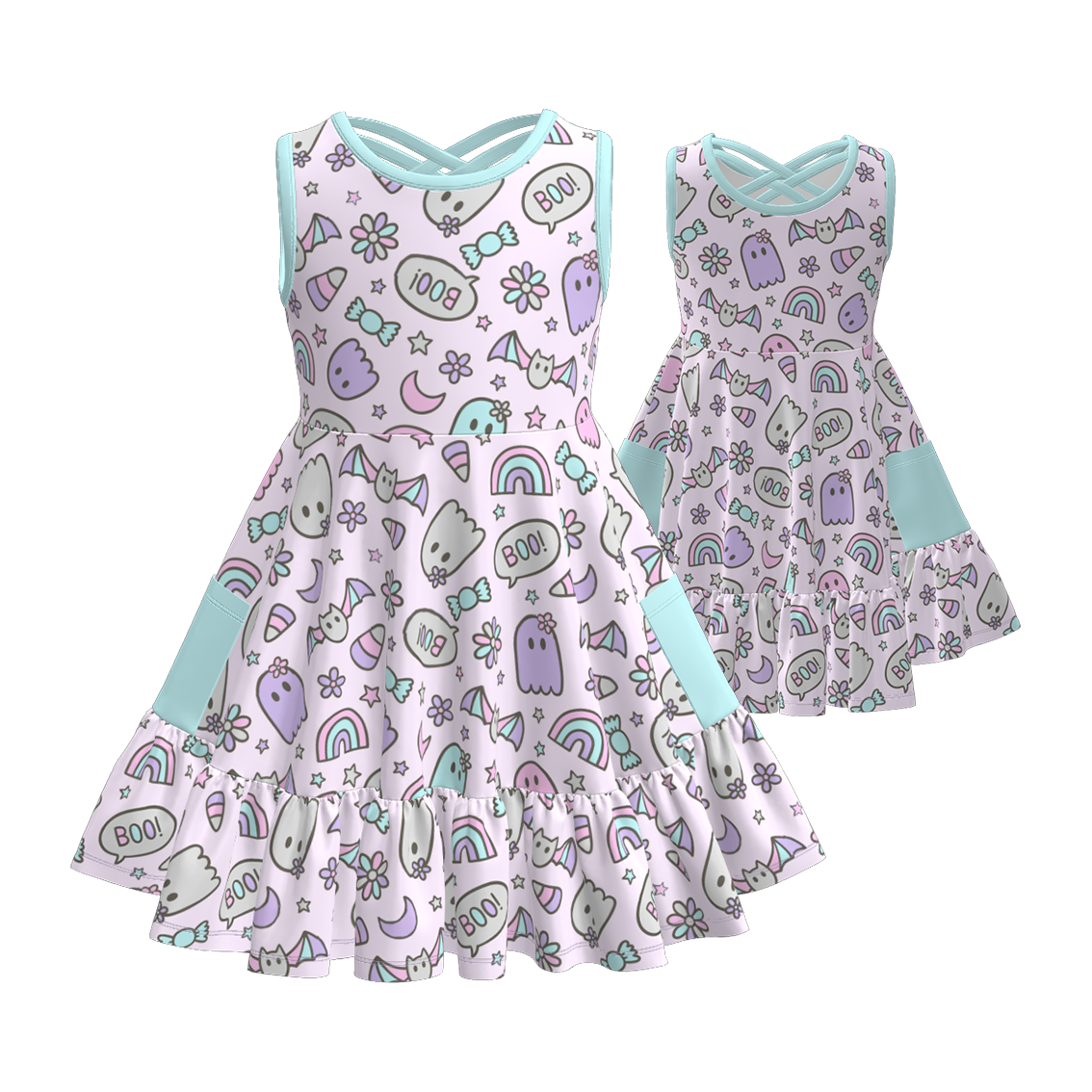 (Pre Order)Girls Halloween Cartoon Print Dress