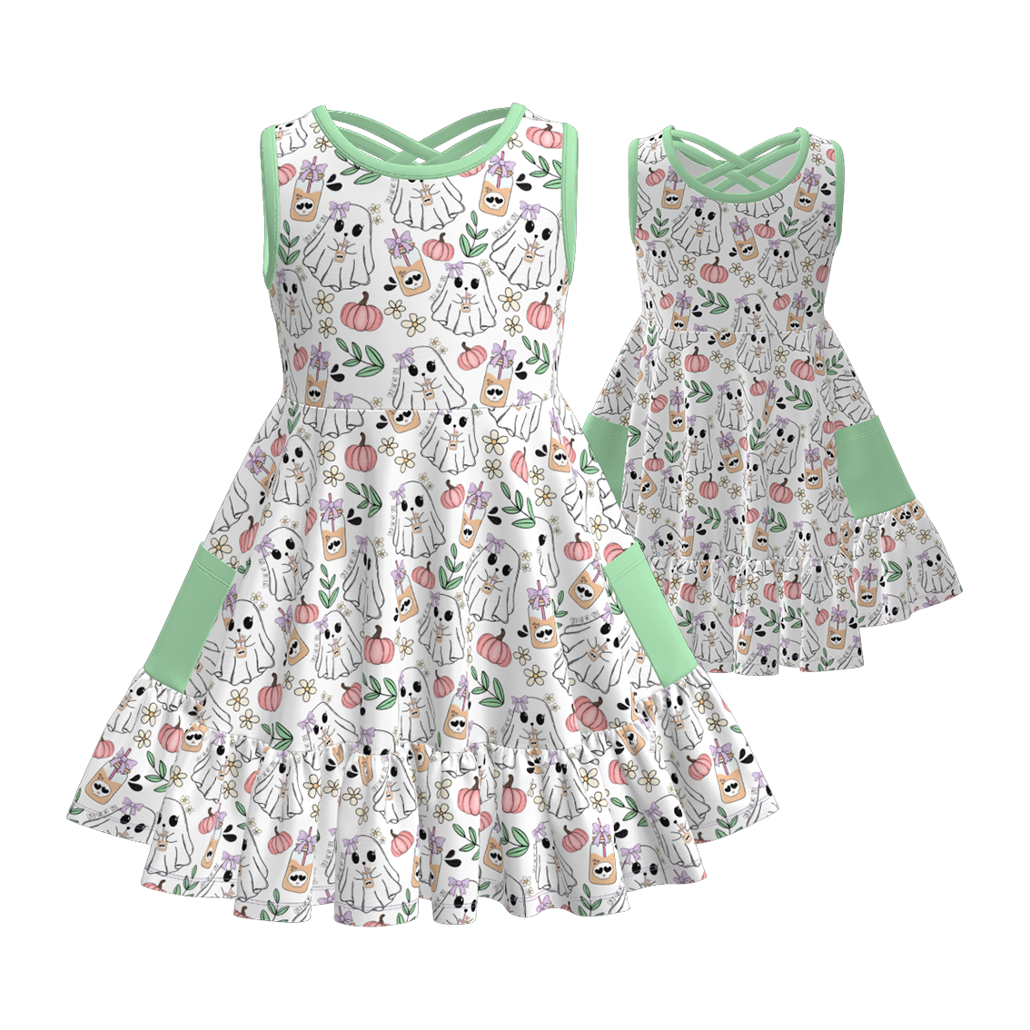 (Pre Order)Girls Halloween Cartoon Print Dress