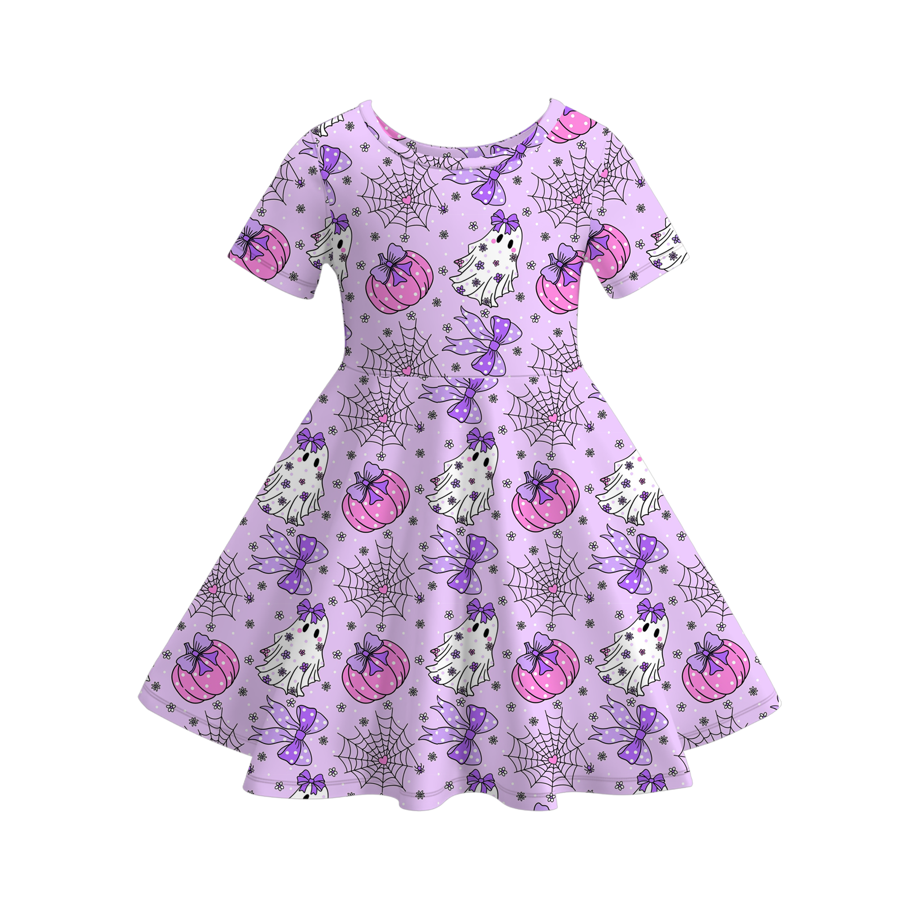 (Pre Order)Girls Halloween Pumpkin Print Dress&Romper