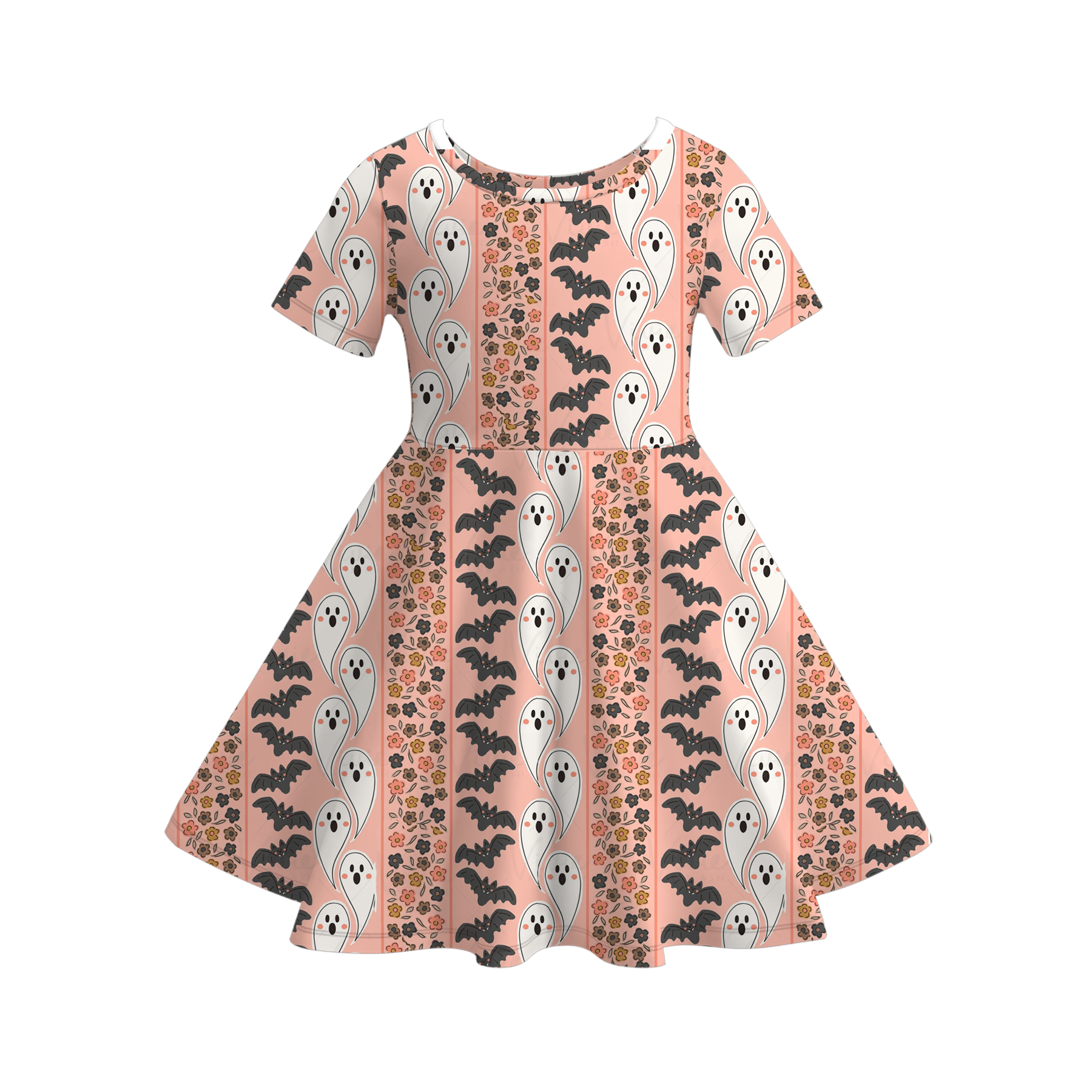 (Pre Order)Girls Halloween Bow&Ghost Print Dress