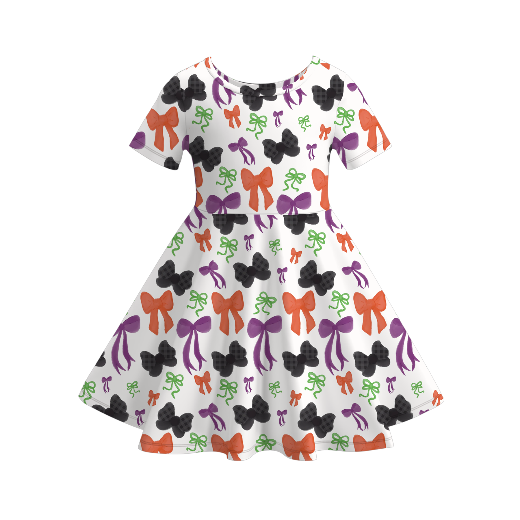 (Pre Order)Girls Halloween Bow&Ghost Print Dress