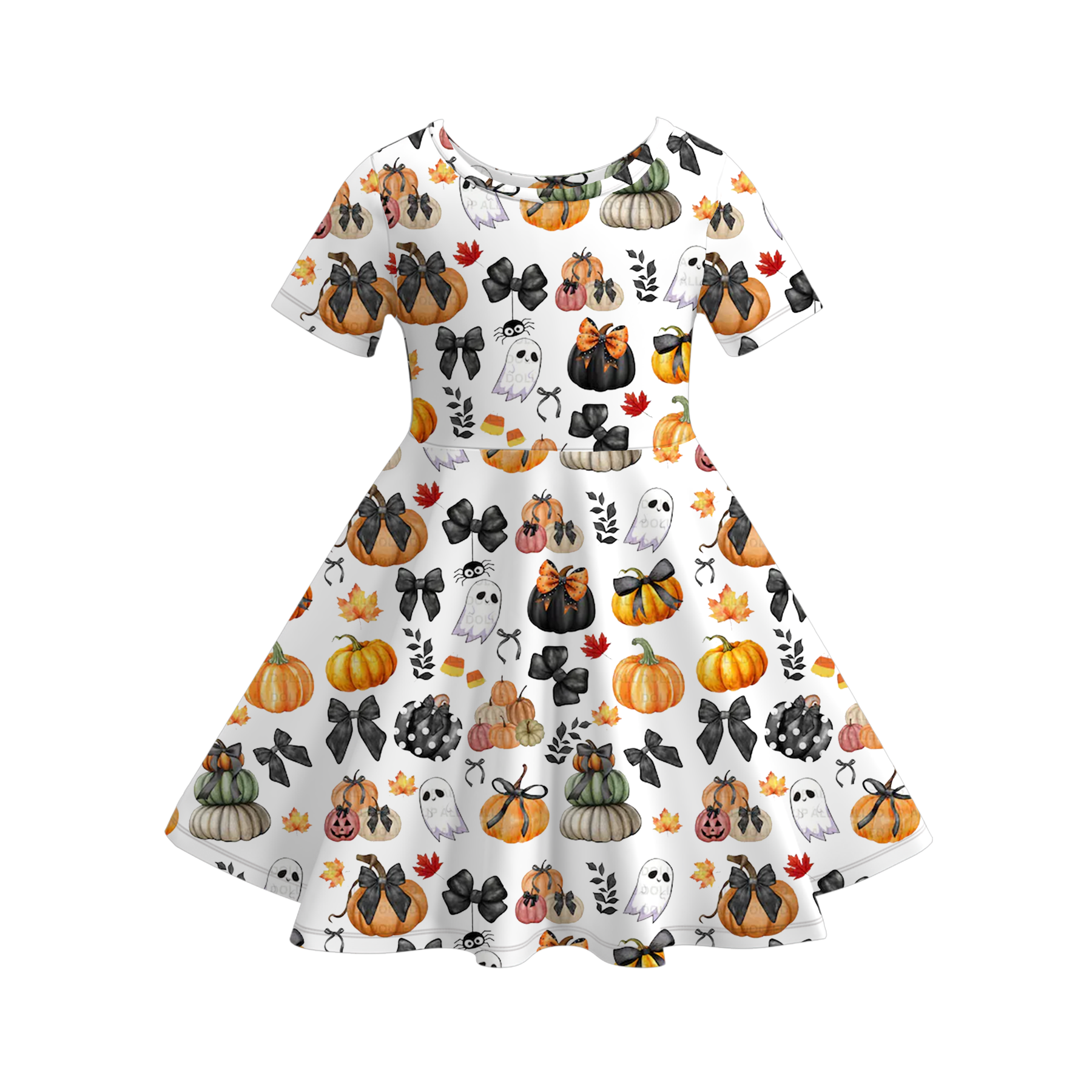 (Pre Order)Girls Halloween Bow Print Dress