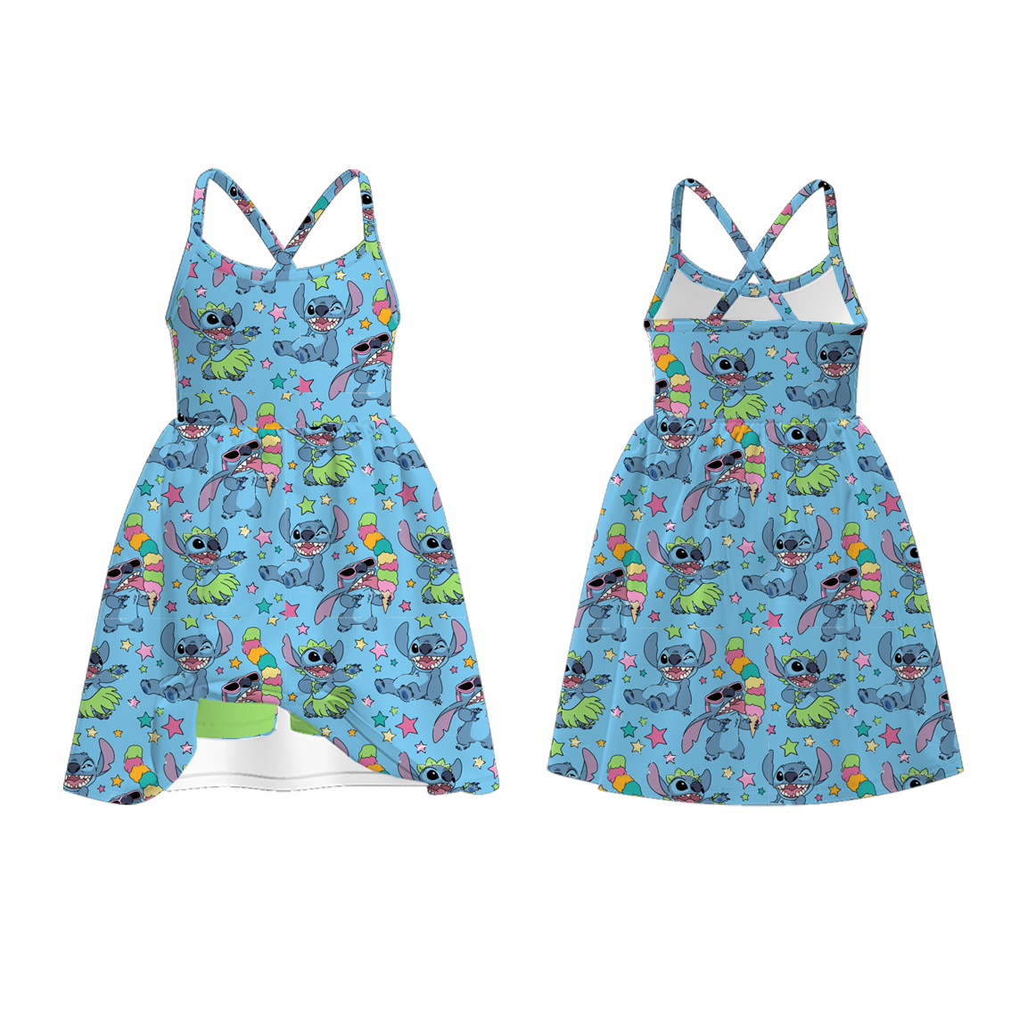 (Pre Order)Girls Spring&Summer Cartoon Print Skort Dress