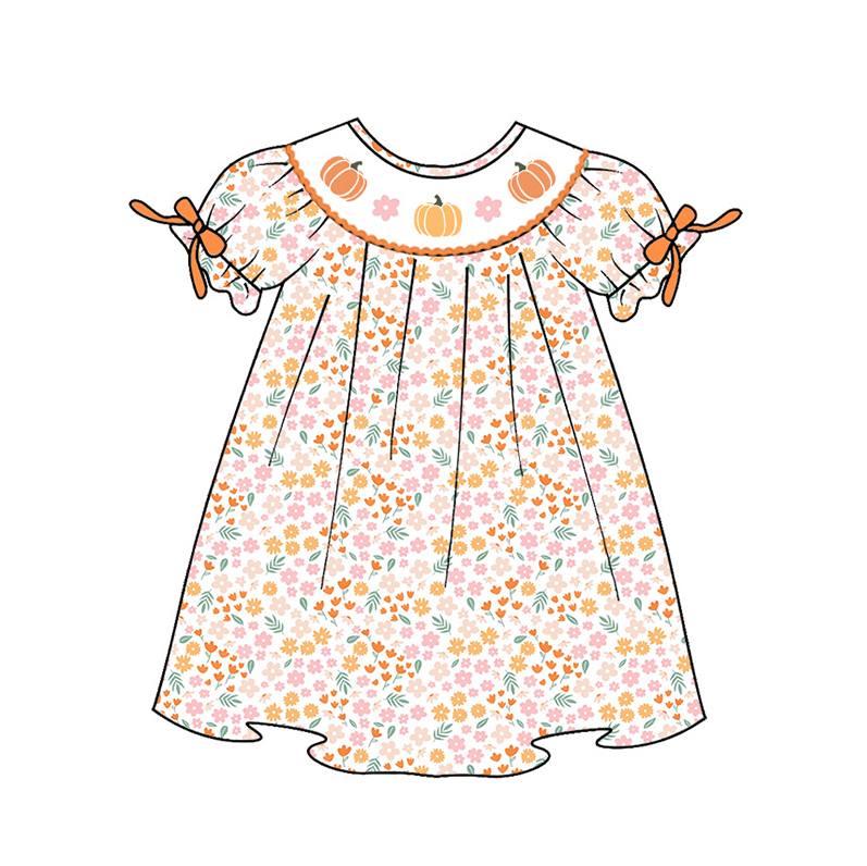 (Pre Order)Girls Halloween&Thanksgiving Embroidery Smocked Dress and Romper