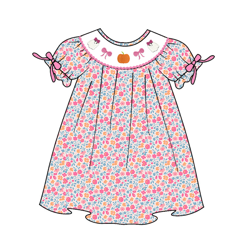 (Pre Order)Girls Halloween&Thanksgiving Embroidery Smocked Dress and Romper