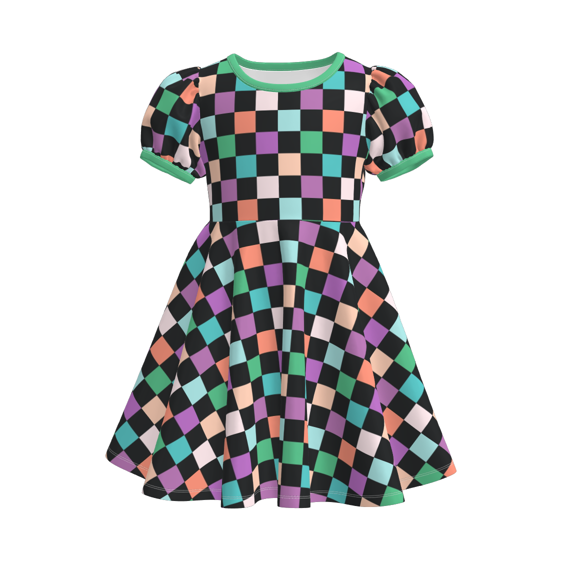 (Pre Order)Girls Halloween Checkerboard Print Dress