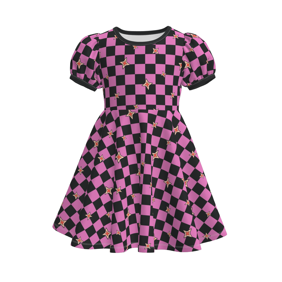 (Pre Order)Girls Halloween Checkerboard Print Dress