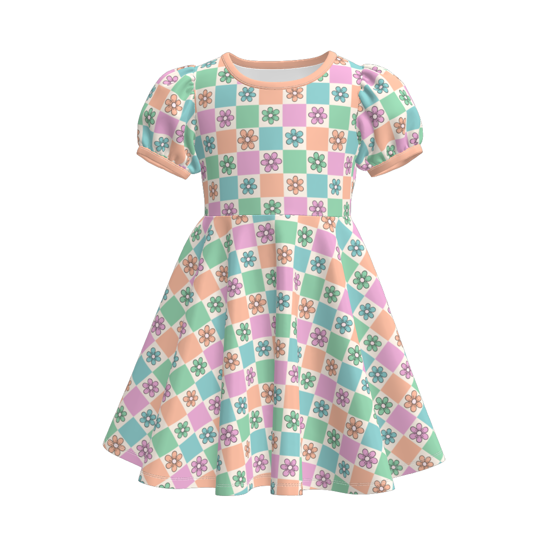 (Pre Order)Girls Halloween Checkerboard Print Dress