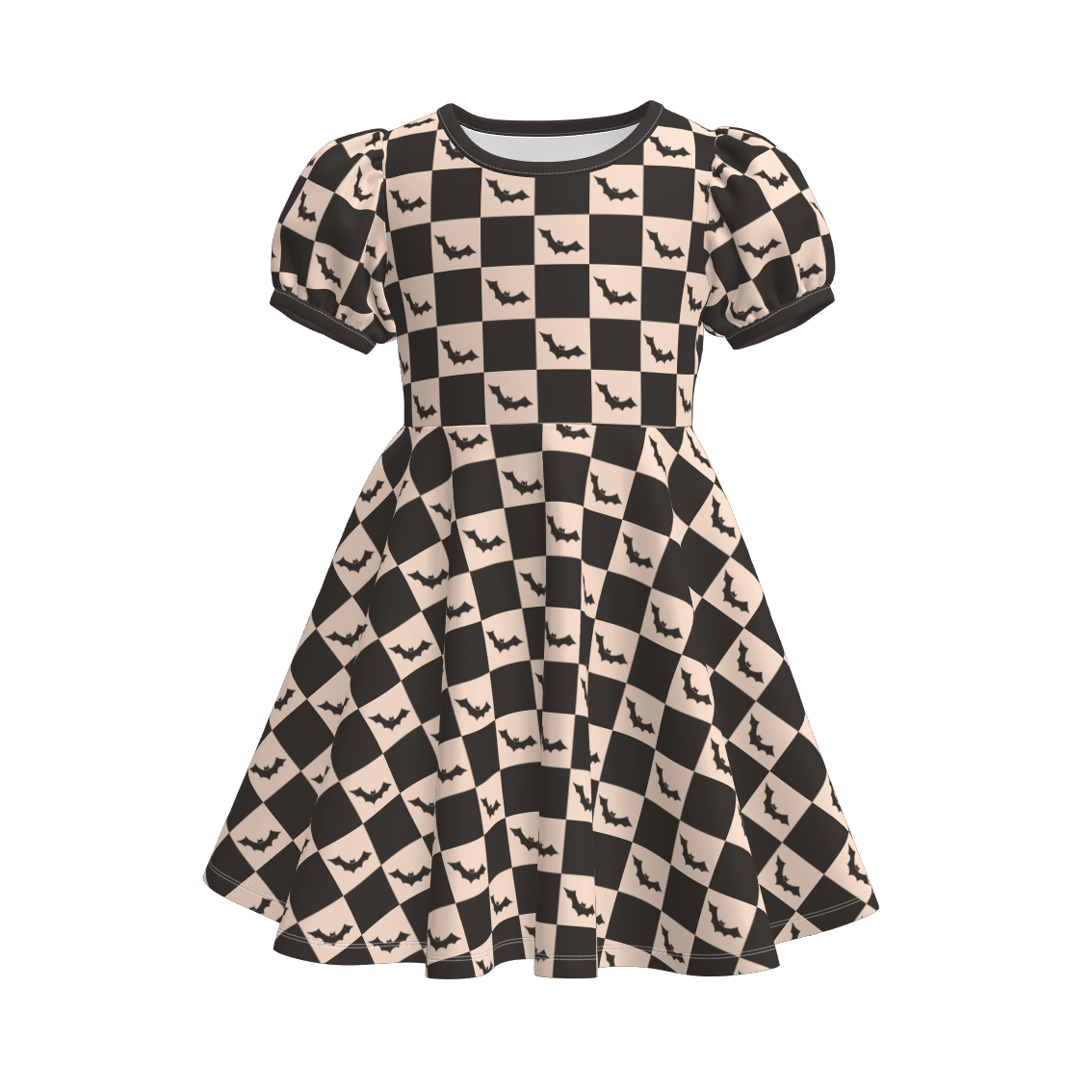(Pre Order)Girls Halloween Checkerboard Print Dress