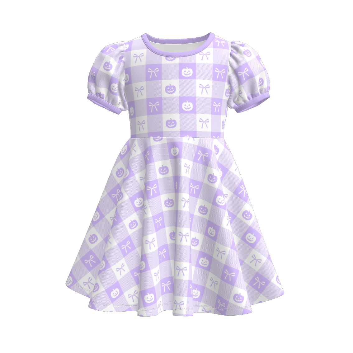 (Pre Order)Girls Halloween Checkerboard Print Dress