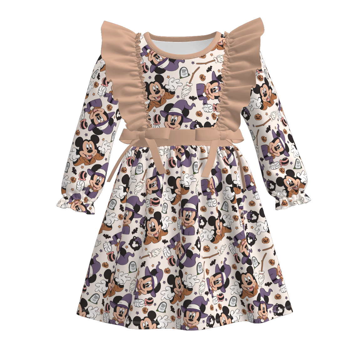 (Pre Order)Family Halloween Cartoon Print Dress,Top&Romper
