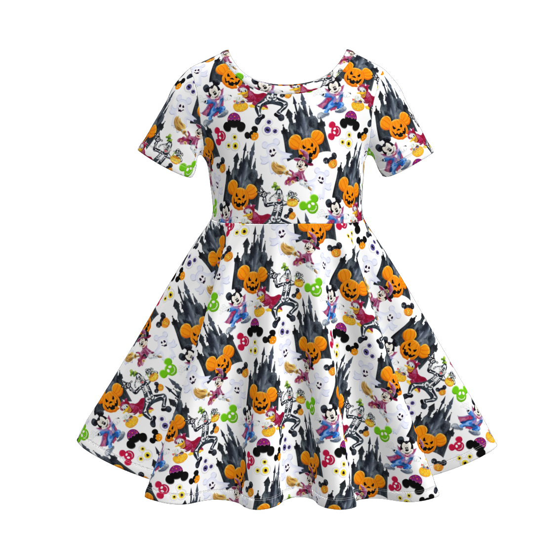 (Pre Order)Girls Halloween Pumpkin Print Dress