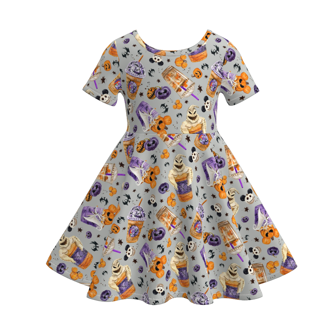 (Pre Order)Girls Halloween Pumpkin Print Dress