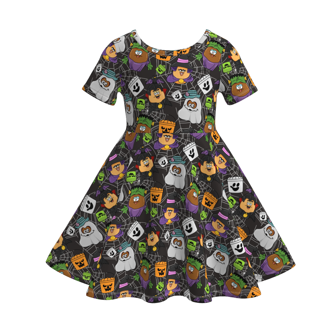 (Pre Order)Girls Halloween Pumpkin Print Dress